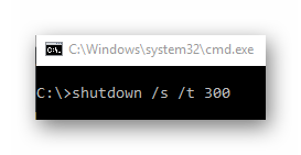 Команда выключения компьютера с задержкой 5 минут из консоли Windows