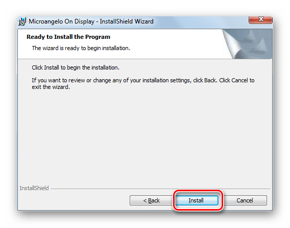 Запуск установки приложения в Мастере установки программы Microangelo On Display в Windows 7