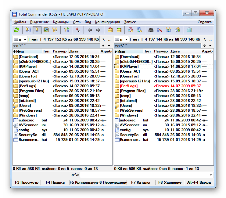 Процесс использования программы Total Commander в ОС Windows
