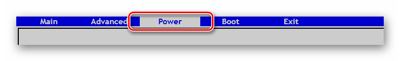 Процесс перехода на вкладку Power в меню BIOS на компьютере