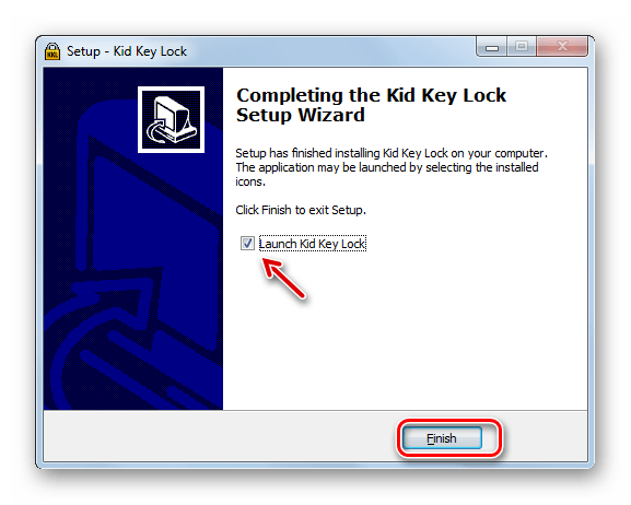 Выход из окна Мастера установки программы Kid Key Lock в Windows 7