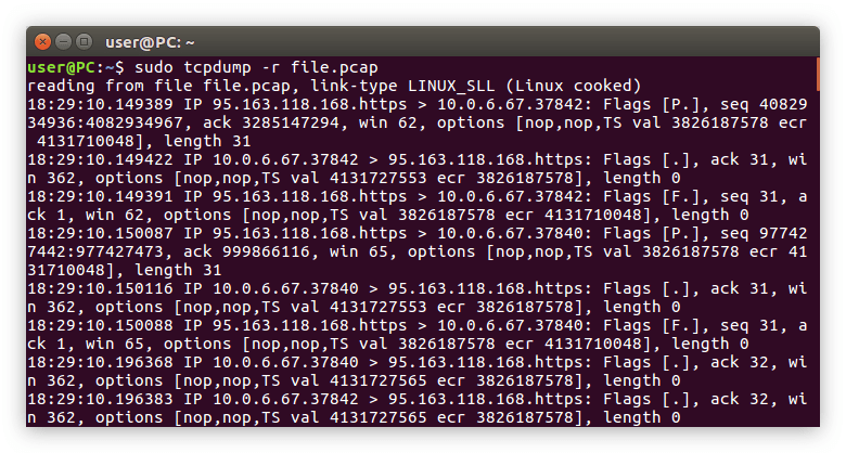 фильтрация пакетов по их размеру фильтр greater в команде tcpdump в linux