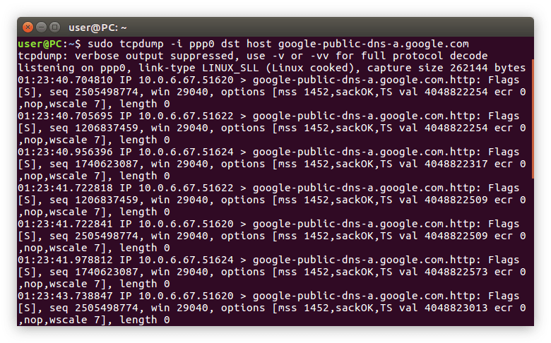 пример использования фильтра dst и ip в команду tcpdump в linux