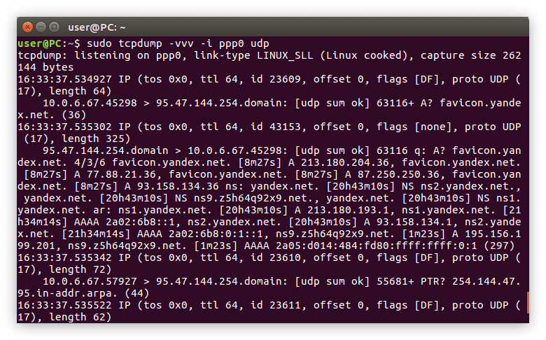 пример применения фильтра port в команде tcpdump в linux