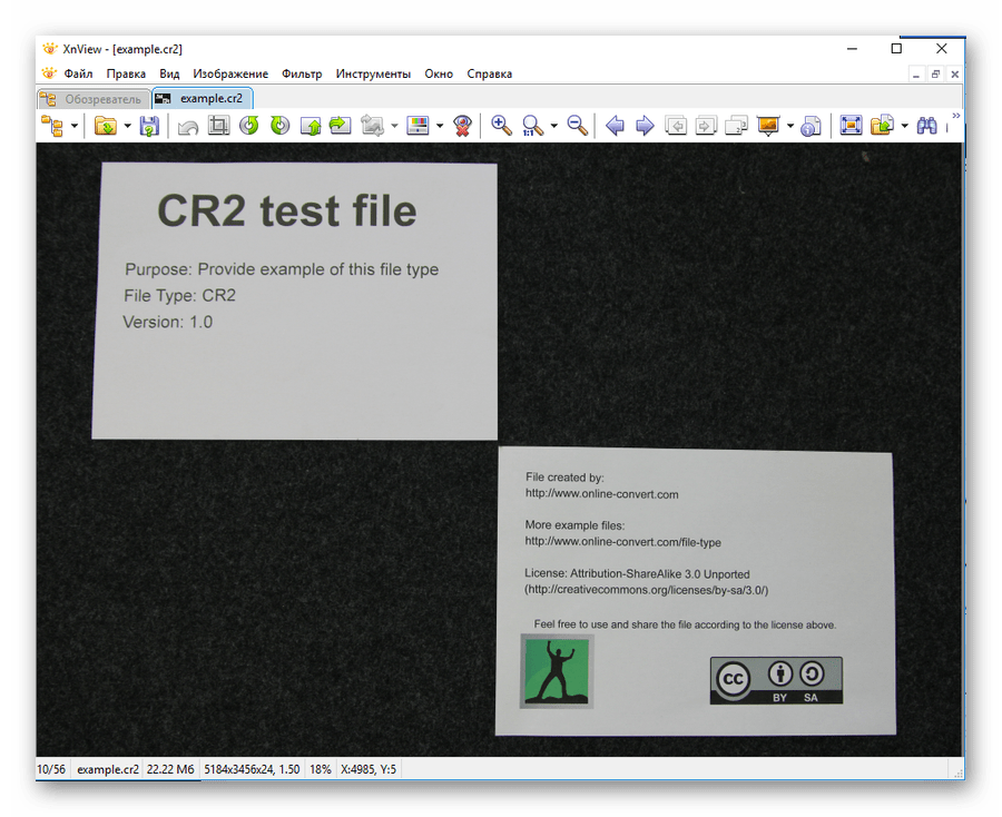 Файл CR2 открытый в Xnview
