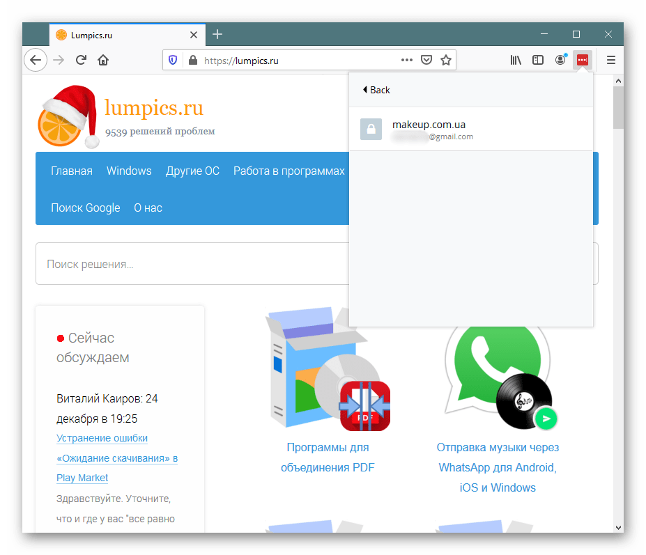 Список добавленной персональной информации в LastPass для Mozilla Firefox