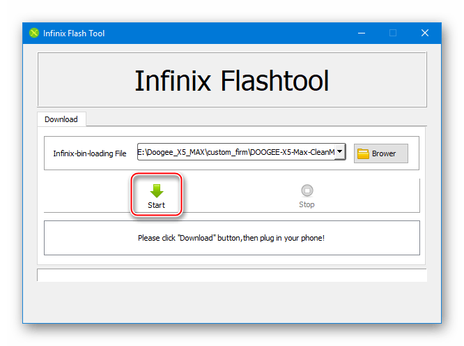 Doogee X5 MAX Infinix Flash Tool начало установки прошивки