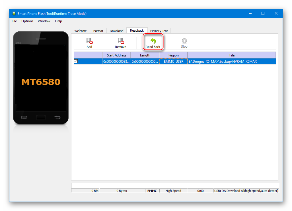 Doogee X5 MAX SP Flash Tool бэкап NVRAM начало создания