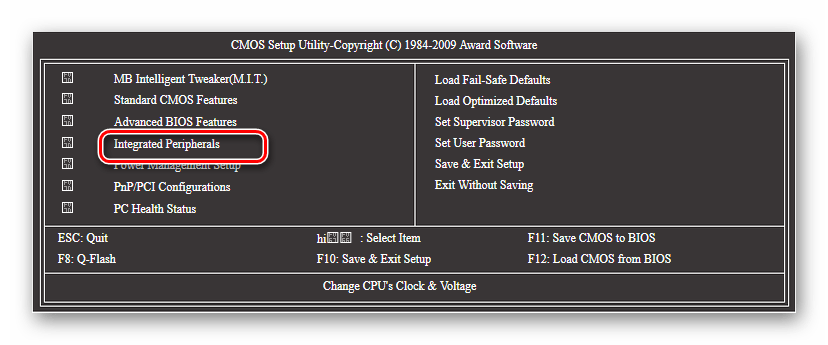 Главное меню в AWARD BIOS
