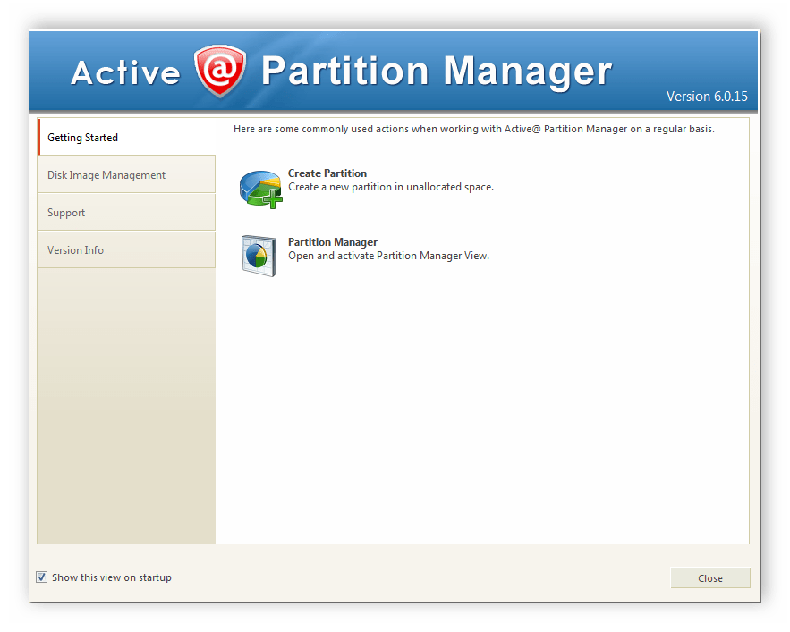 Окно приветствия Active Partition Manager