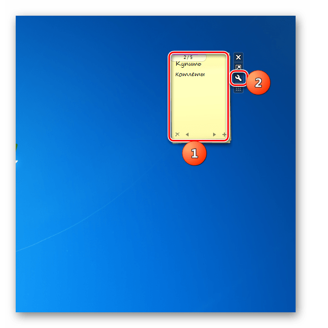 Переход в окошко настроек гаджета стикеров Longer Notes на Рабочем столе в Windows 7