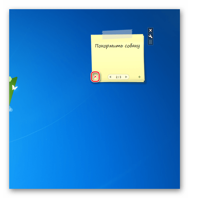 Удаление страницы в интерфейсе гаджета стикеров Chameleon Notescolour на Рабочем столе в Windows 7