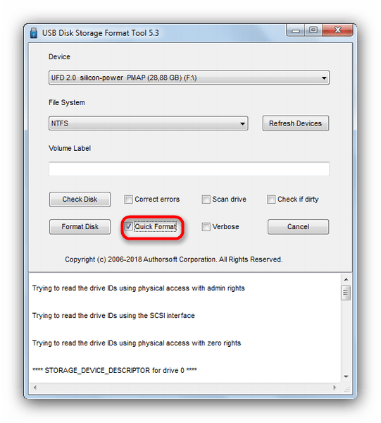 Vyibrat byistroe formatirovanie fleshki v USB Disk Storage Format Tool 5 3