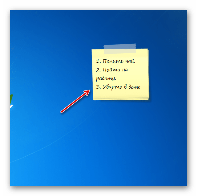 Заметка в интерфейсе гаджета стикеров Chameleon Notescolour на Рабочем столе в Windows 7