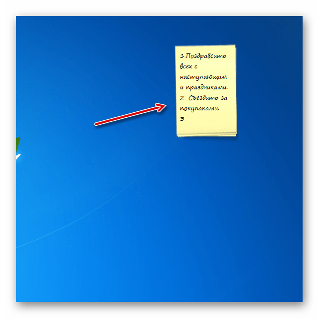 Заметка в интерфейсе гаджета стикеров Longer Notes на Рабочем столе в Windows 7