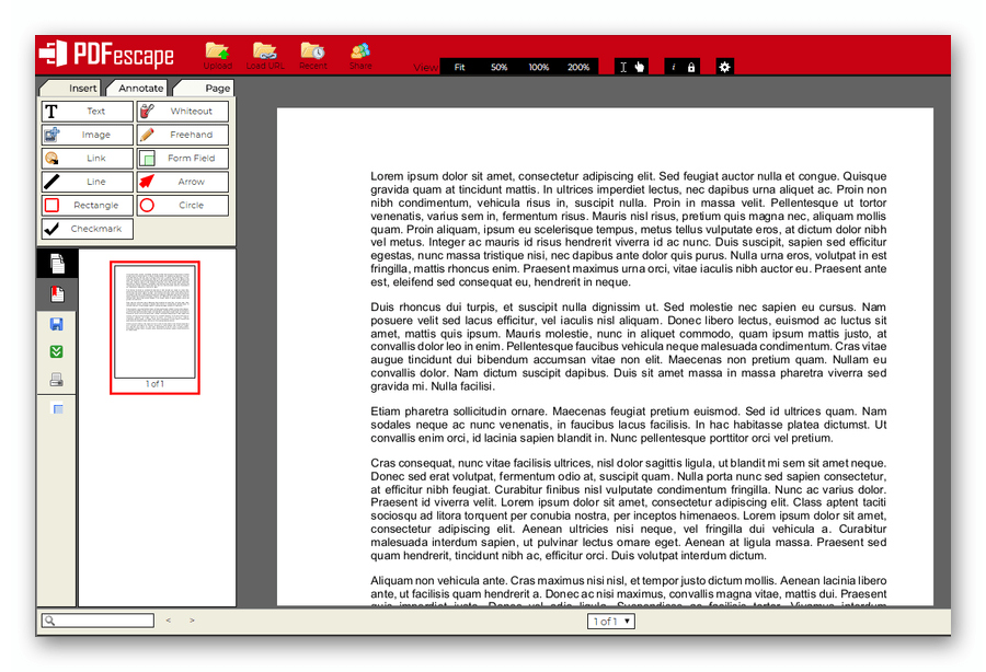 Интерфейс веб-сервиса для просмотра PDF-файлов PDFescape