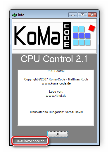 Переход на официальный сайт CPU Control
