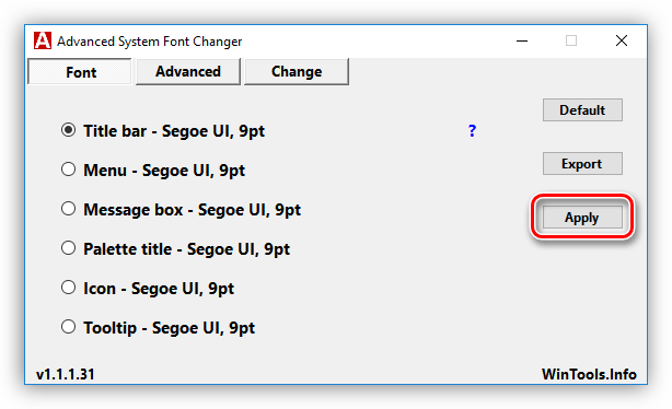 Применение настроек системных шрифтов в программе Advanced System Font Changer