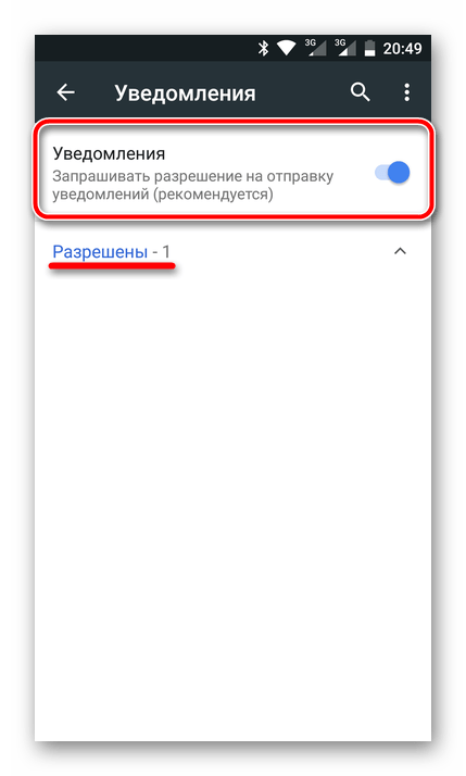 Разрешенные уведомления в мобильном Google Chrome