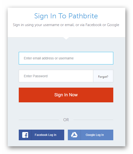 Форма регистрации нового аккаунта в онлайн-сервисе Pathbrite