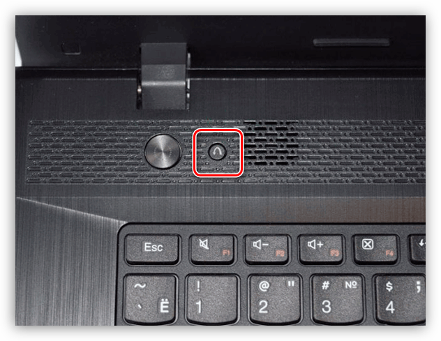 Кнопка восстановления на корпусе ноутбука Lenovo