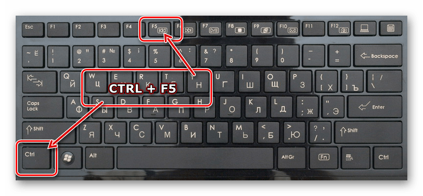Нажатие сочетания клавиш ctrl и F5 на клавиатуре