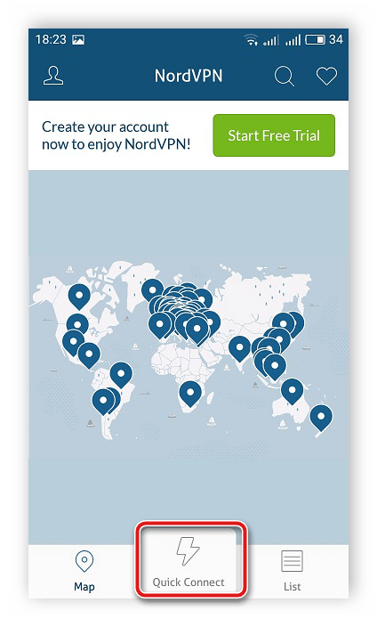 Просмотр карты серверов в NordVPN