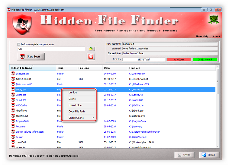 Редактирование объектов в Hidden File Finder