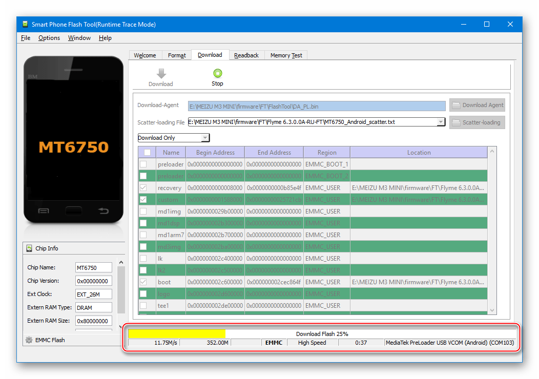 Meizu M3 Mini SP Flash Tool процесс прошивки, раскирпичивания через приложение