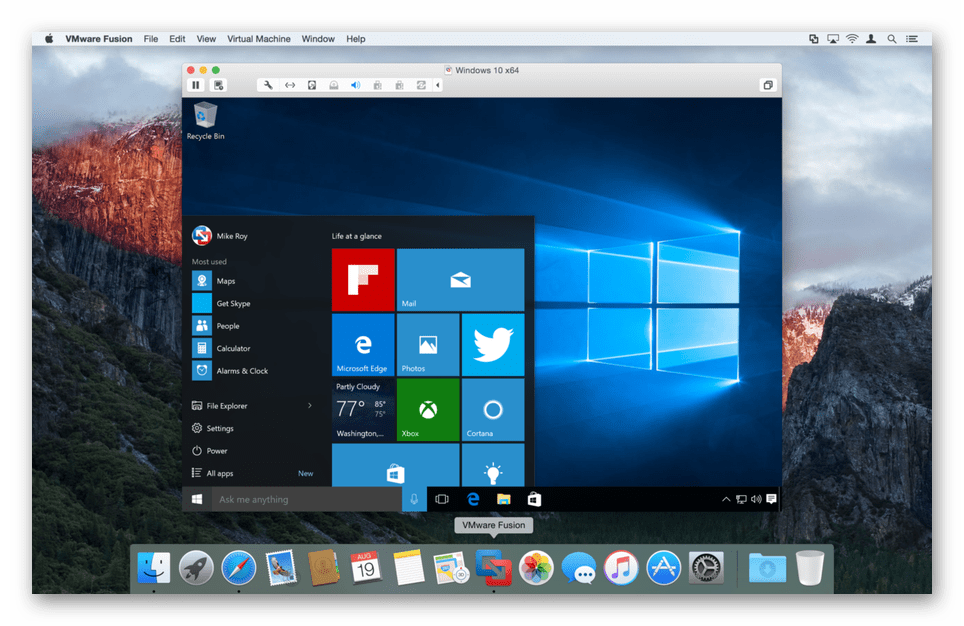 ОС Windows 10 внутри виртуальной машины VMware Fusion для macOS