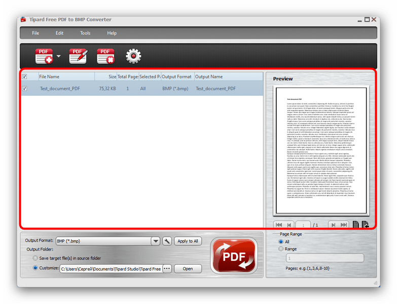 ПДФ-файл, загруженный для преобразования в Tipard PDF to BMP Converter
