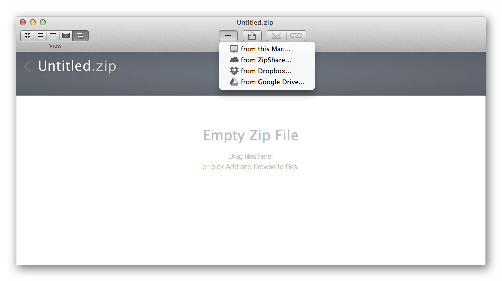 Главное окно архиватора WinZip Mac для macOS