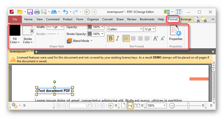 Инструменты редактирования и форматирования текста в ПДФ-документе в программе PDF-Xchange editor