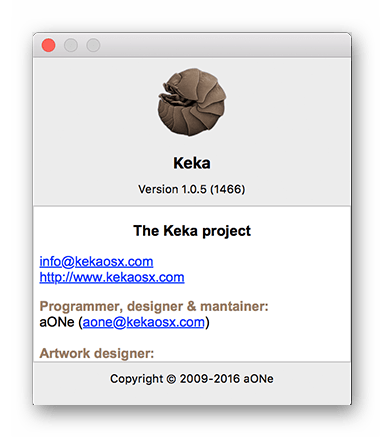 Окно сведегний об архиваторе Keka для macOS