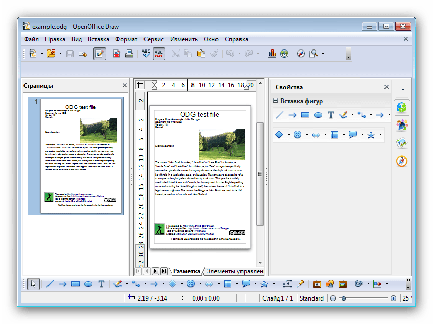 Открытый ODG-файл в OpenOffice
