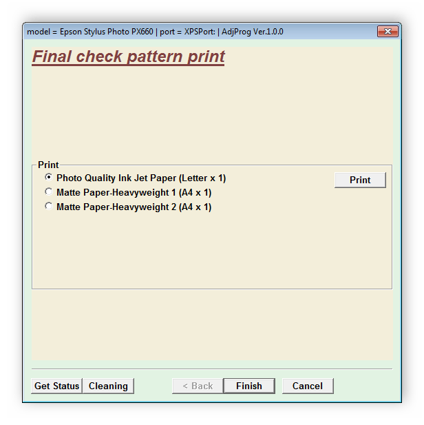 Проверка принтера EPSON Adjustment Program