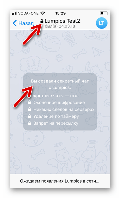 Telegram для iOS секретный чат создан