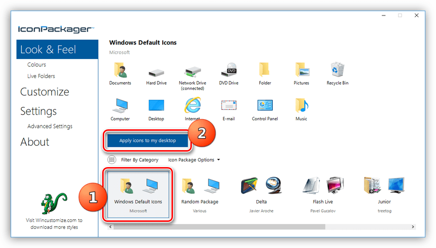 Восстановление исходных иконок в Windows 10 программой IconPackager