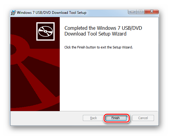 Завершение работы в Мастере установки утилиты Windows 7 USB DVD Download Tool