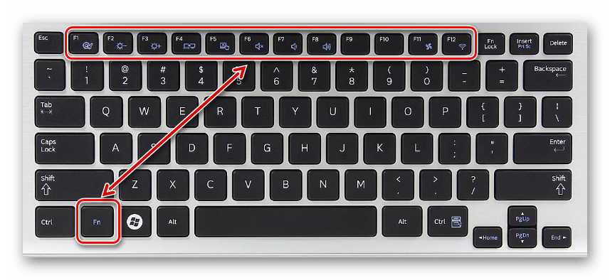 Использование сочетания клавиш Fn+F1-F12