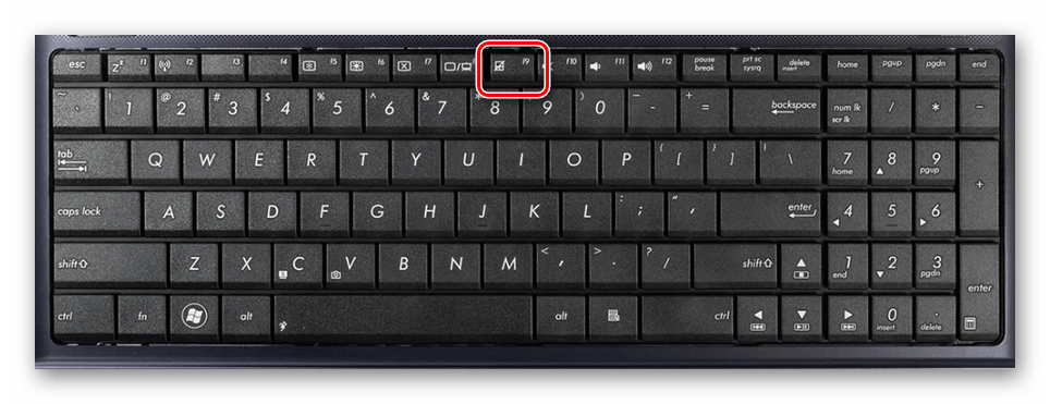 Нажатие кнопки F9 на ноутбуке ASUS