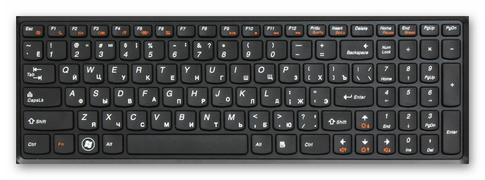 Пример клавиатуры ноутбука Lenovo без подсветки