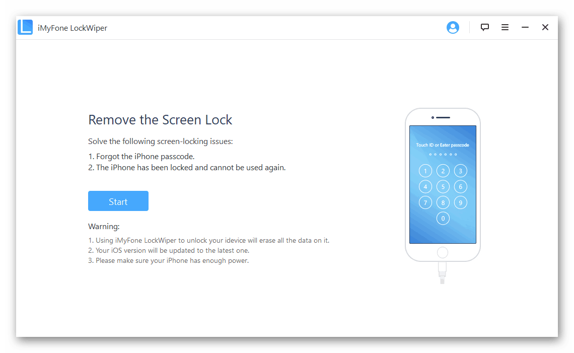 Главное окно программы iMyFone LockWiper