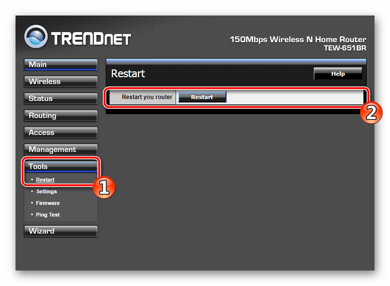 Перезагрузить роутер TRENDnet через панель управления
