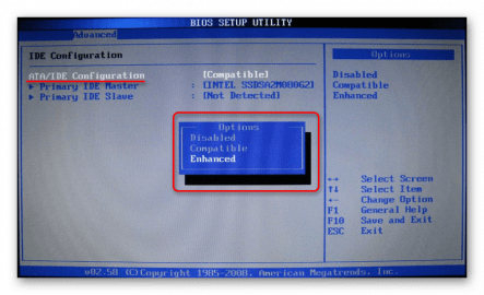Как отключить sata в биосе