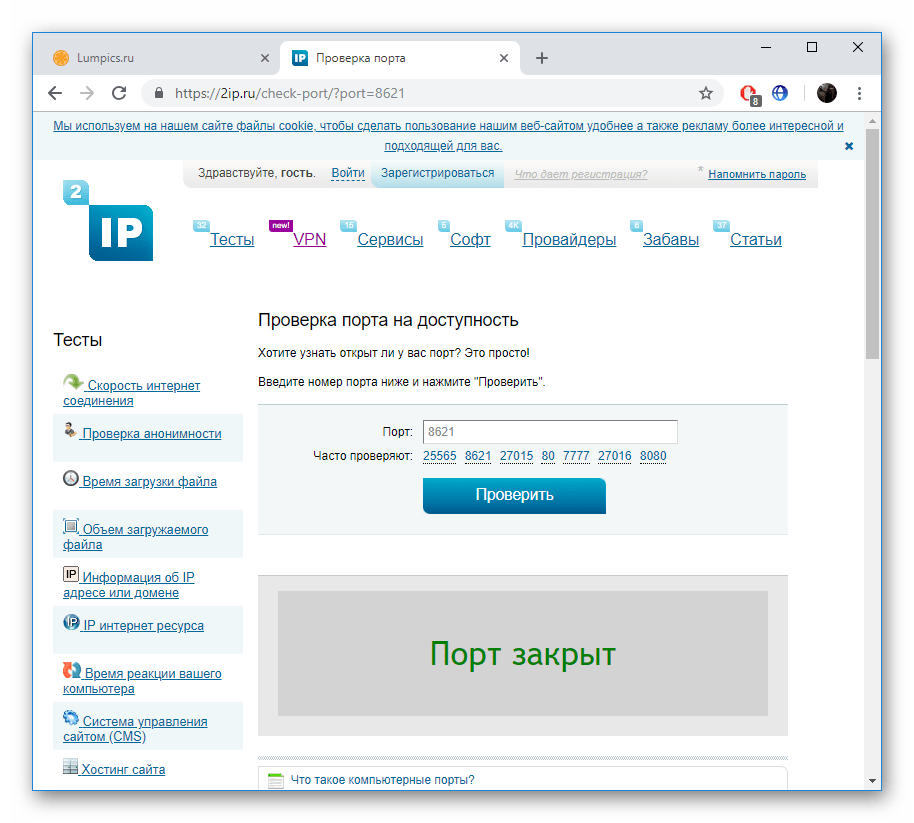 Информация о порте на сайте 2IP.ru
