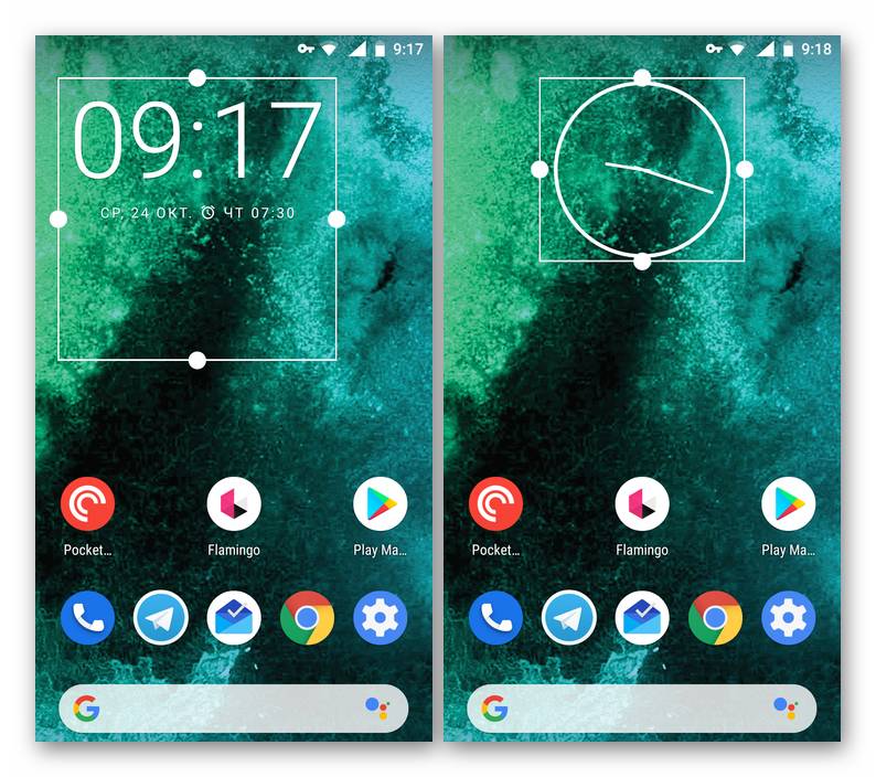 Изменение размера виджета часов на главном экране телефона с Android