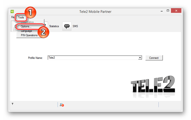Переход к настройкам Tele2 Mobile Partner
