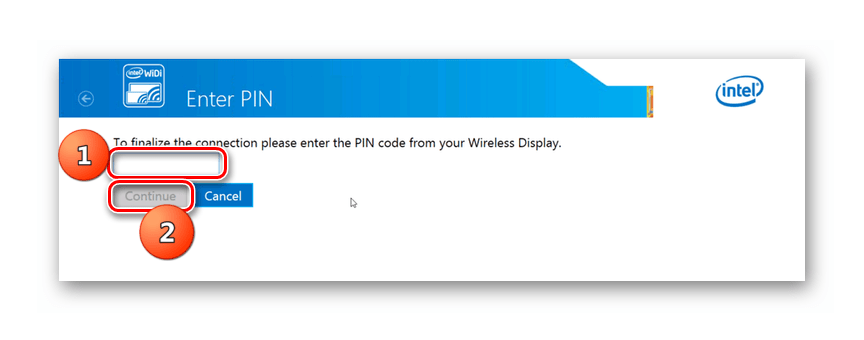 Ввод пин-кода в программе Intel Wireless Display в Windows 7