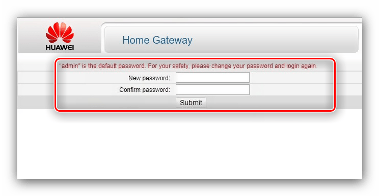 Задать новый пароль во время первоначальной настройки Huawei HG532e